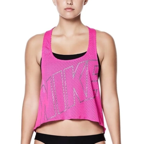 Nike Swim Performance Cover-Up Mesh Pink Crop Top Size Small - Picture 1 of 5